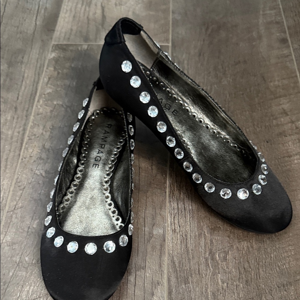 Rampage Black Flats with Rhinestone Accents